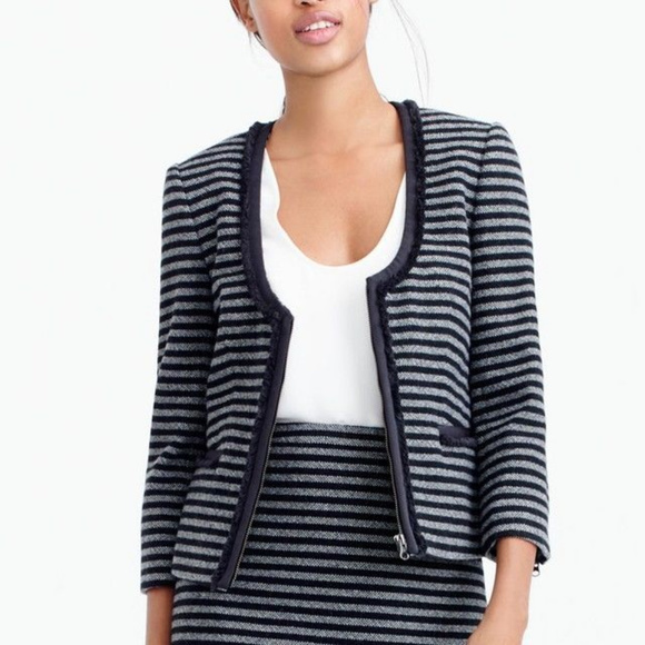 J CREW NWT Striped Tweed Scoopneck Jacket 2 $198 - Picture 4 of 9